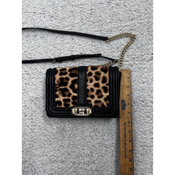 REBECCA MINKOFF Love Black & Leopard Small Crossbody Gold Chain - Picture 4 of 12